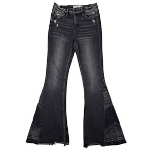 Bridge by Gly High Rise Super Flare Patchwork Distressed Black Jeans BG5787R